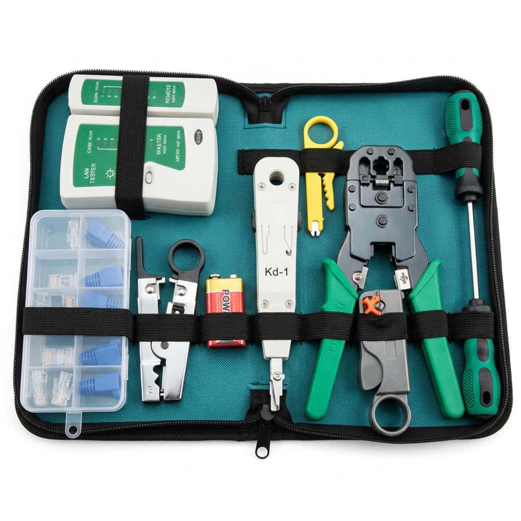 Kit Crimpeadora + Tester RJ45 UTP con 10 Piezas