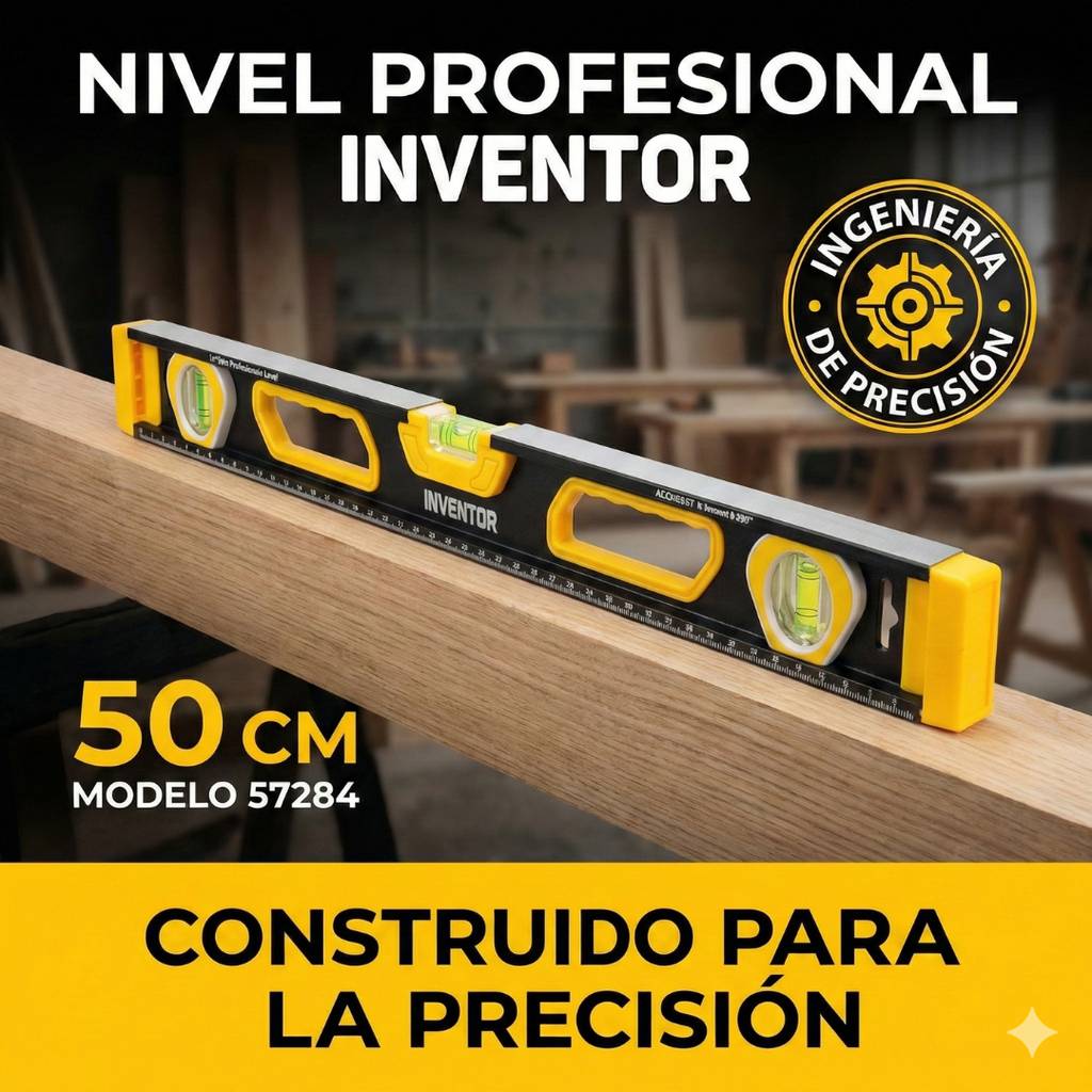 Nivel de Aluminio 3 Burbujas 50cm Marca Inventor