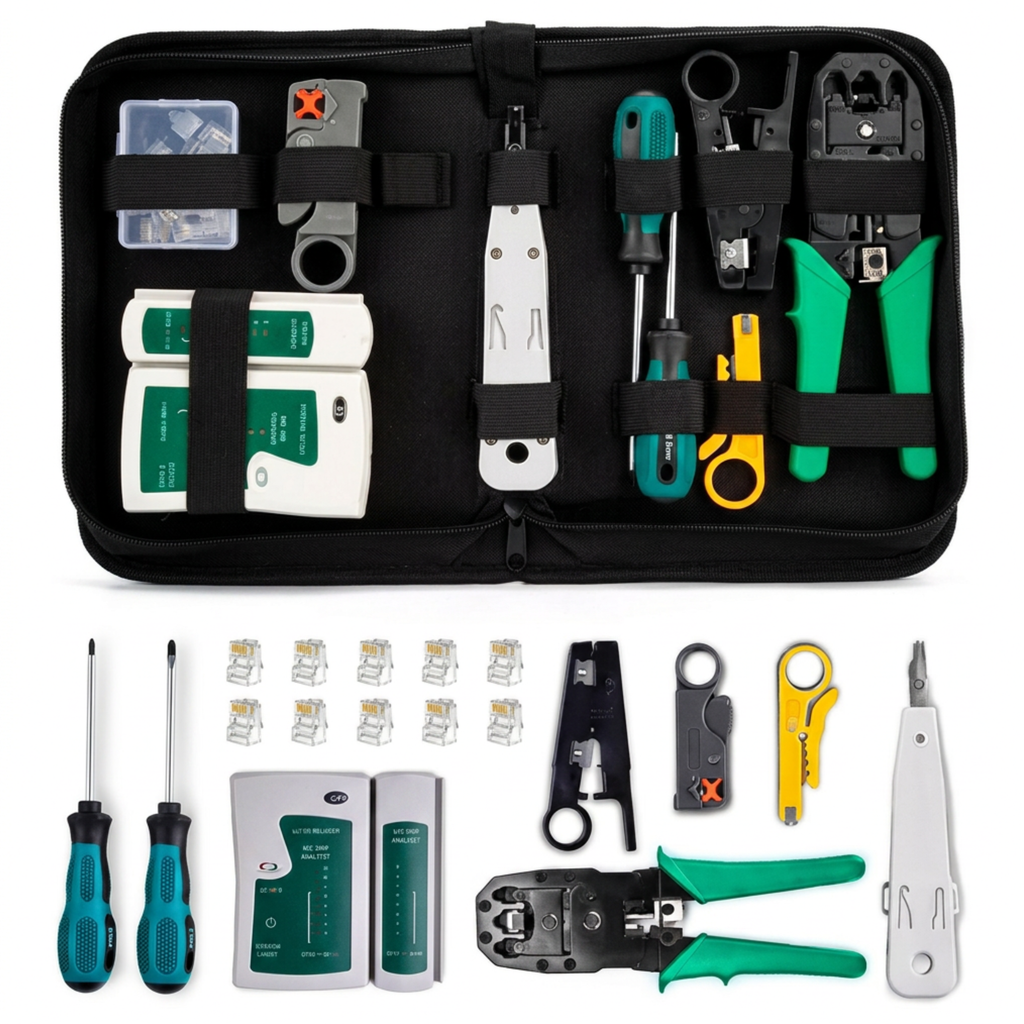 Kit Crimpeadora + Tester RJ45 UTP con 10 Piezas