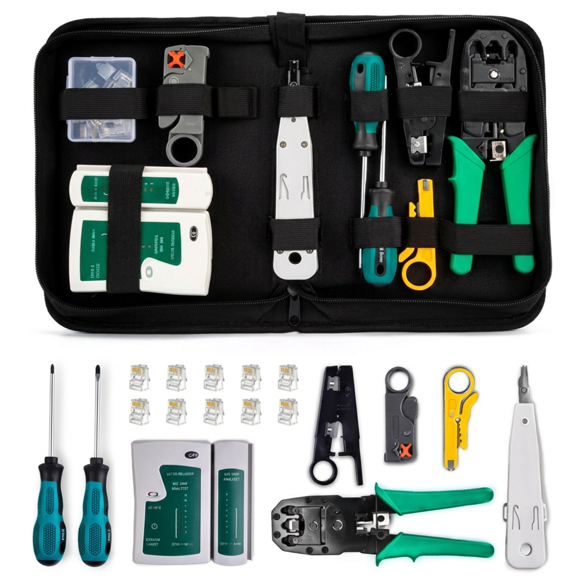 Kit Crimpeadora + Tester RJ45 UTP con 10 Piezas