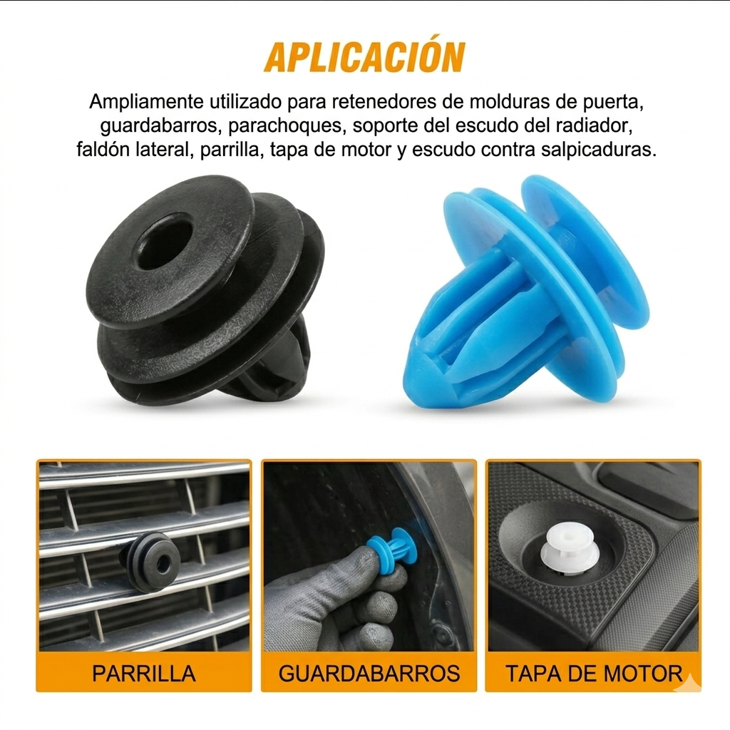 Kit 100 Clips Plásticos Universales para Vehículo Marca Pervoi