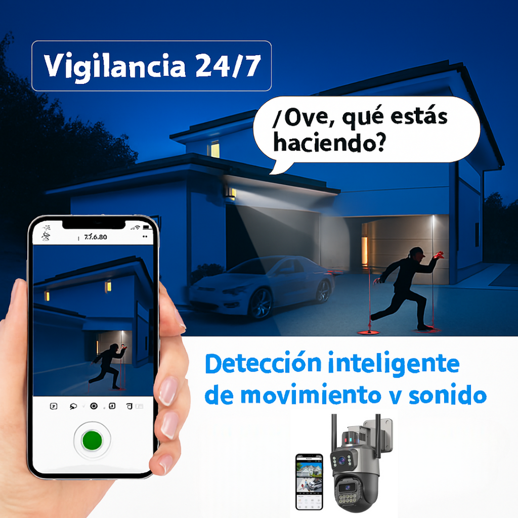 Cámara de Vigilancia Exterior con Doble Lente 360°