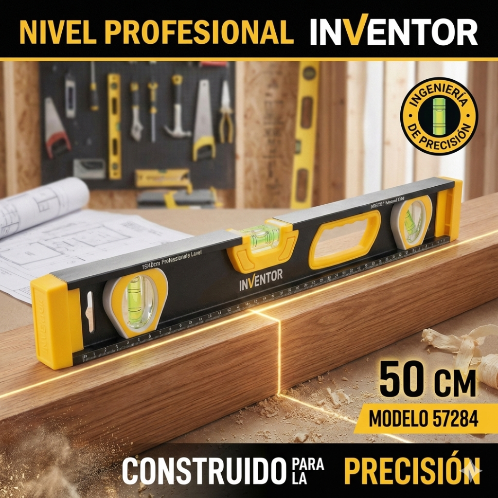 Nivel de Aluminio 3 Burbujas 50cm Marca Inventor