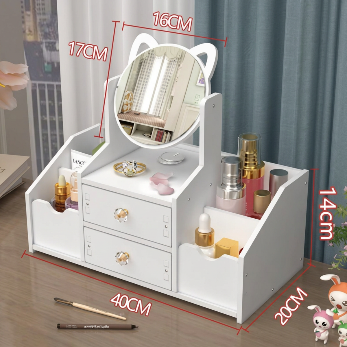Joyero Organizador con Espejo con Diseño de Gatito